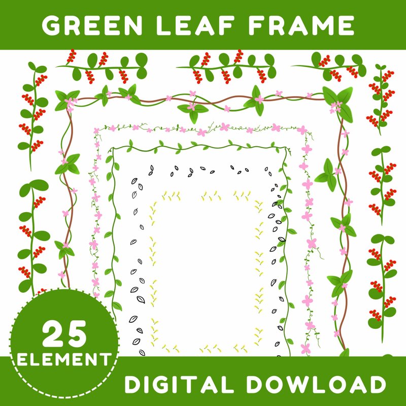 Green leaf frame A4 clipart - 電子似顏繪/繪畫/插畫 - 其他材質 