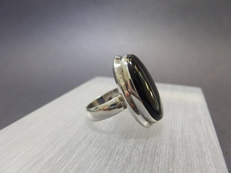 Black Onyx Silver Ring Aqate Silver Ring - แหวนทั่วไป - เครื่องเพชรพลอย สีดำ