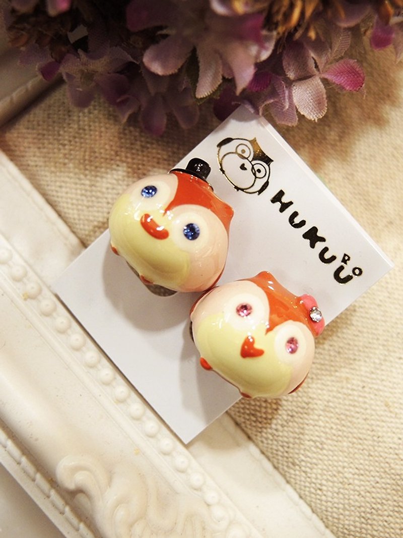 § HUKUROU no three-dimensional owl earrings (owl) - Earrings & Clip-ons - Plastic 