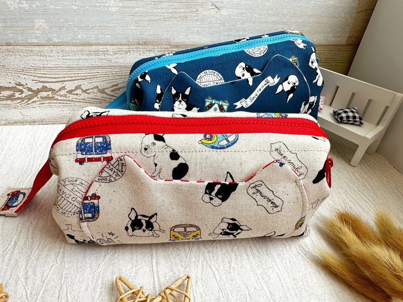 Bulldog Bus handmade cat ear shape large capacity pencil case/cosmetic bag - Toiletry Bags & Pouches - Cotton & Hemp White