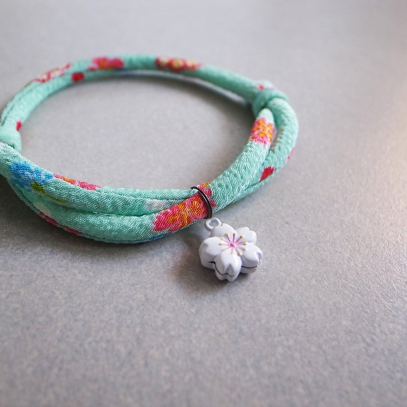 Japanese kimono dog collar & cat collar【Adjustable】Pink Houndstooth_S size - ปลอกคอ - ผ้าไหม สีเขียว