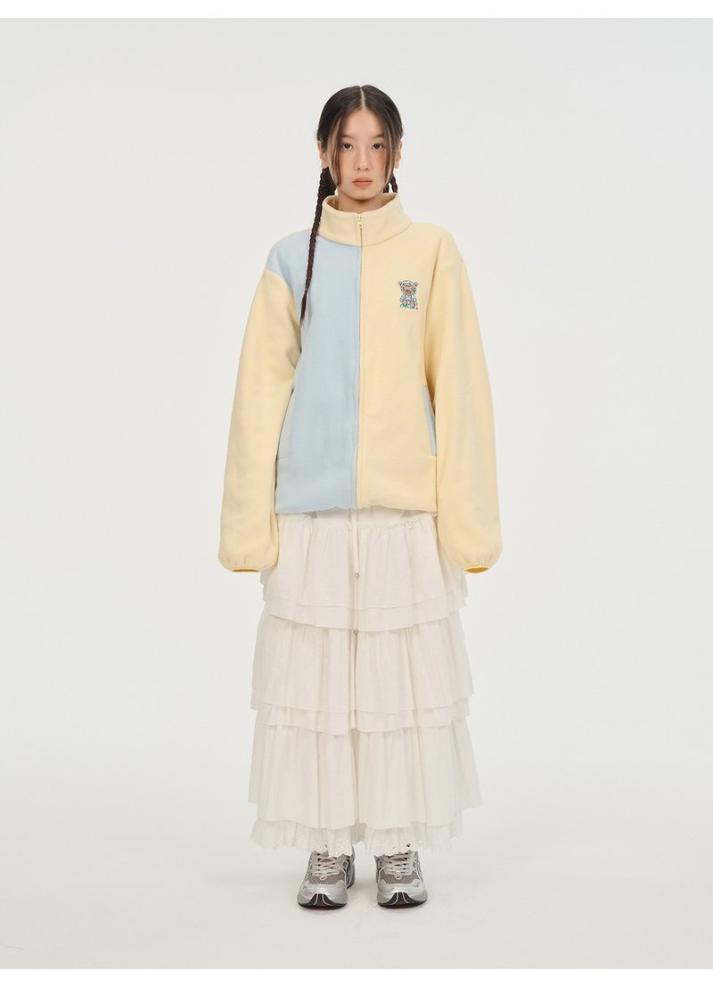 Odd Maker Colorblock Fleece Embroidered Cute Cardigan Short Jacket Women's Designer Versatile Autumn Top - Women's Tops - Cotton & Hemp 