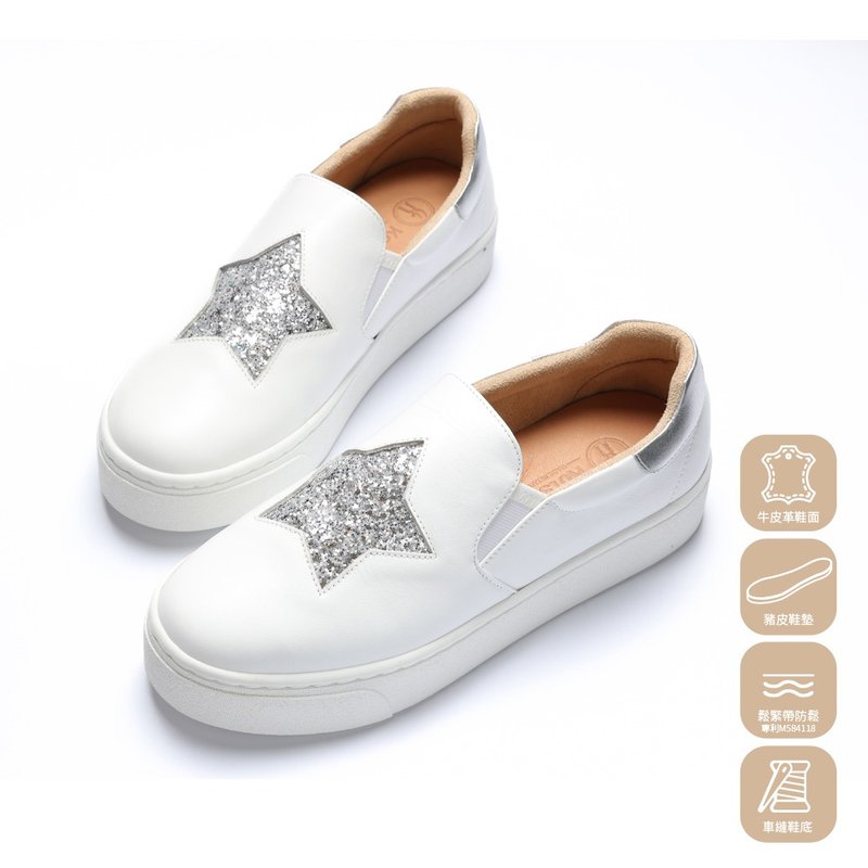 Star Rolling Stone Leather Loafers-Shining White - รองเท้าลำลองผู้หญิง - หนังแท้ ขาว