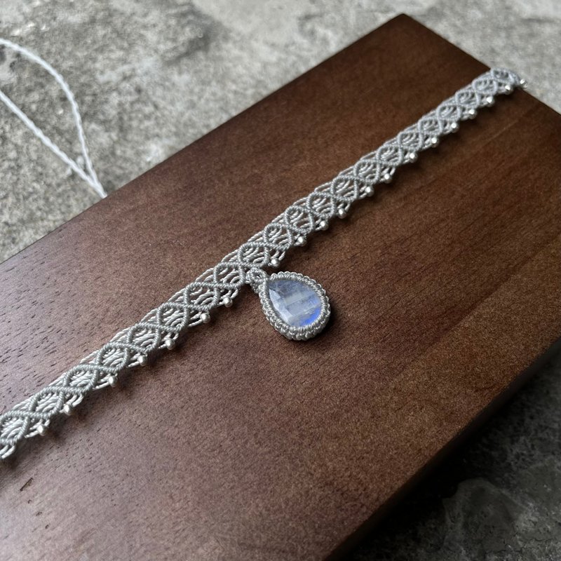 Xiyingyao Macrame Chocker Moonstone Necklace Clavicle Chain Collar Wax Thread Necklace - Necklaces - Crystal Gray