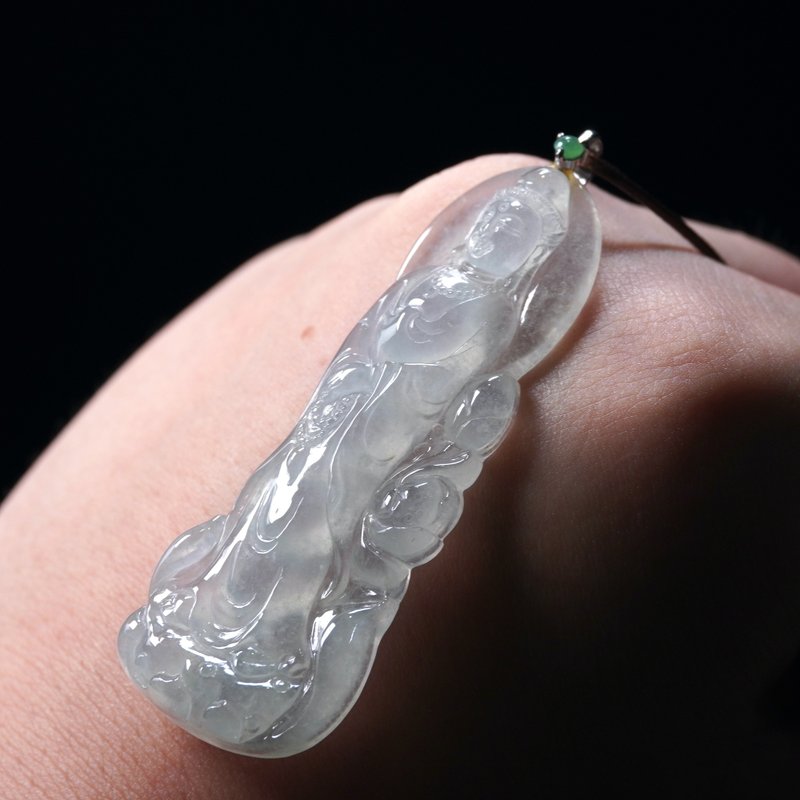 高冰種翡翠念珠觀音菩薩項鍊18K金鑽石| 天然緬甸玉翡翠A貨| 送禮 - 項鍊 - 玉石 透明