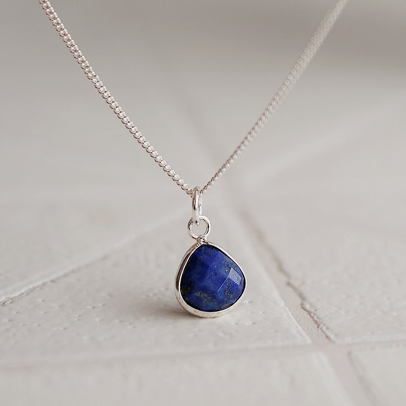 Pure lapis lazuli sterling silver necklace | energy crystal natural stone 925 clavicle chain Valentine's Day gift - Necklaces - Semi-Precious Stones Blue