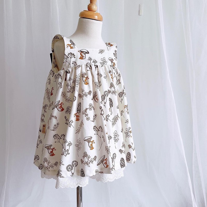 蝴蝶結洋裝-蘑菇兔兔 - 女童洋裝/裙子 - 棉．麻 白色