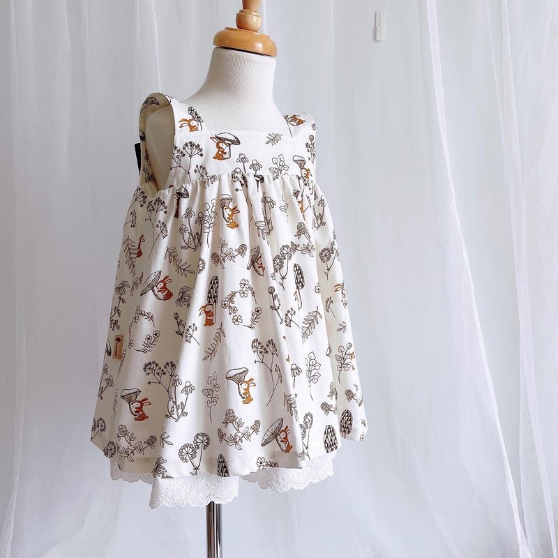 Bow Knot Dress-Mushroom Bunny - กระโปรง - ผ้าฝ้าย/ผ้าลินิน ขาว