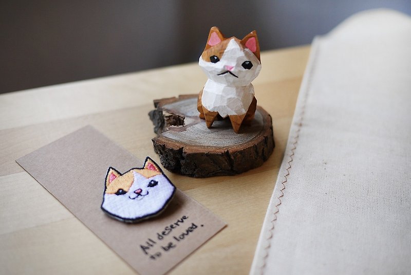 Other Materials Brooches Multicolor - Formosan Dogs & Cats Embroidered Pin & Wood-Carved Figurine