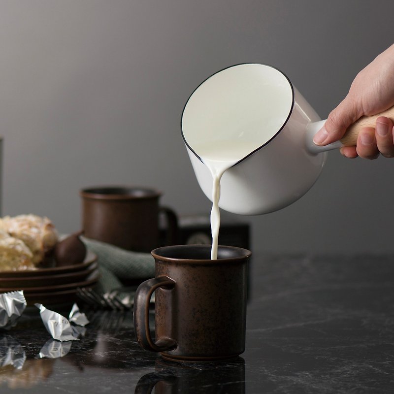 12cm single handle 珐琅 milk pot 0.75L - Angel White - Cookware - Enamel 