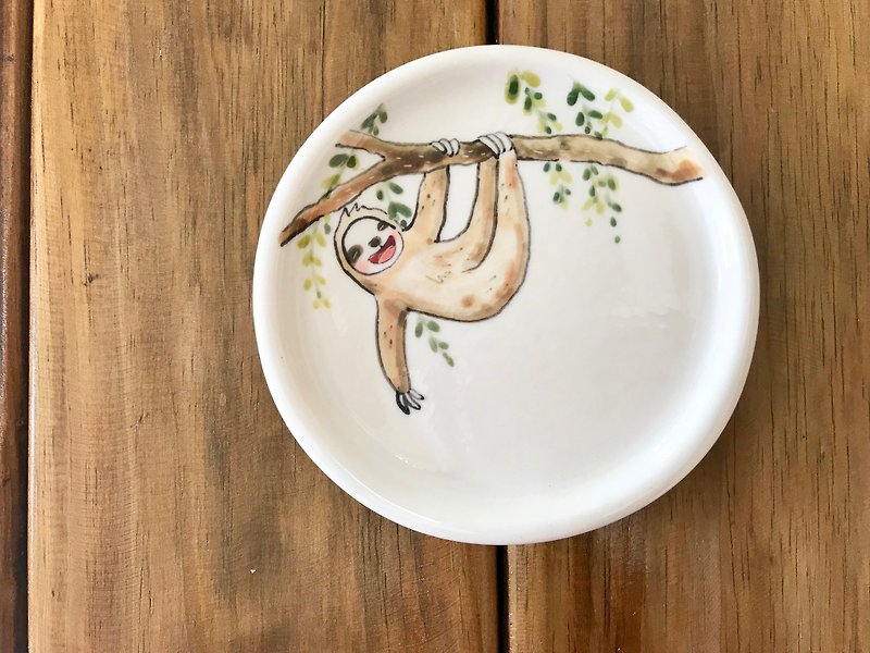 Sloth series hand-pressed underglaze painted tray 2 - Small Plates & Saucers - Porcelain Multicolor