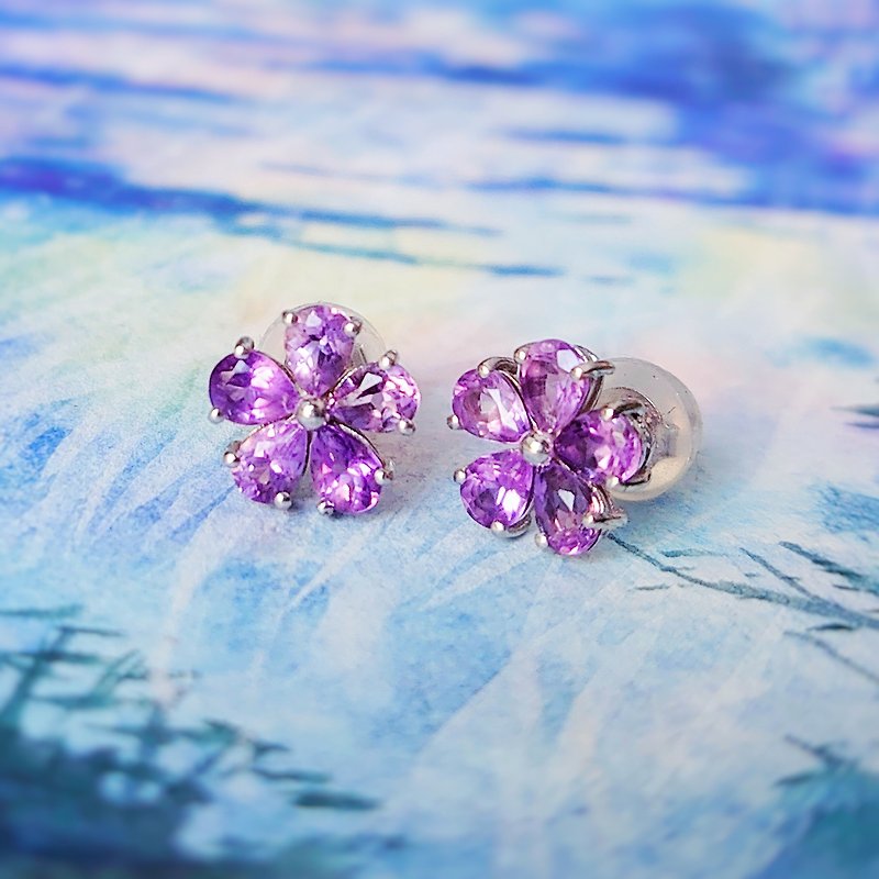Semi-Precious Stones Earrings & Clip-ons Purple - Amethyst Flower 925 Silver Earrings