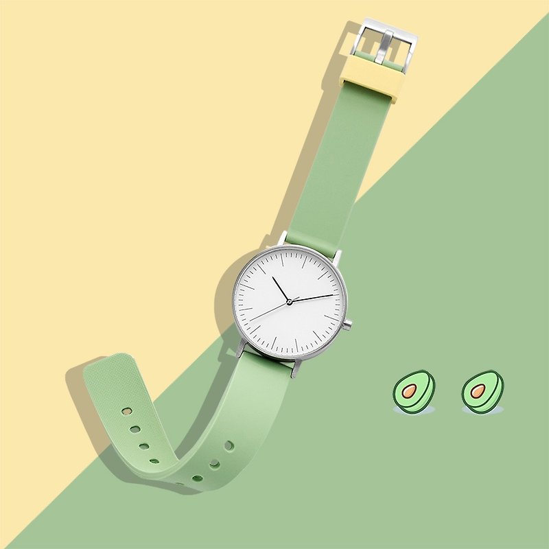 BIJOUONE彼樹灣B001系列牛油果色硅膠表帶可愛風極簡設計防水手錶 - 女裝錶 - 不鏽鋼 銀色