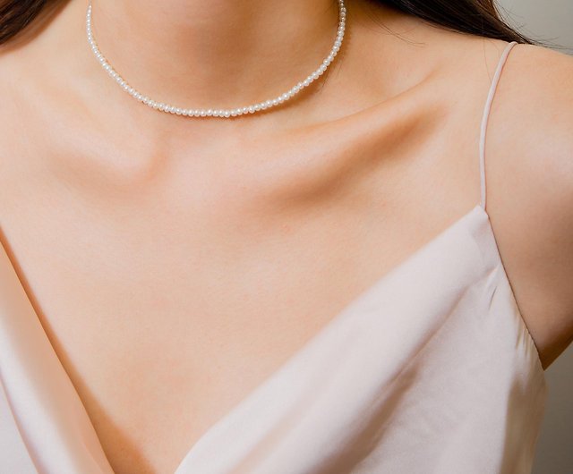 Pearl Choker simple small freshwater pearl necklace necklace clavicle chain  gift recommendation - Shop happiner Chokers - Pinkoi