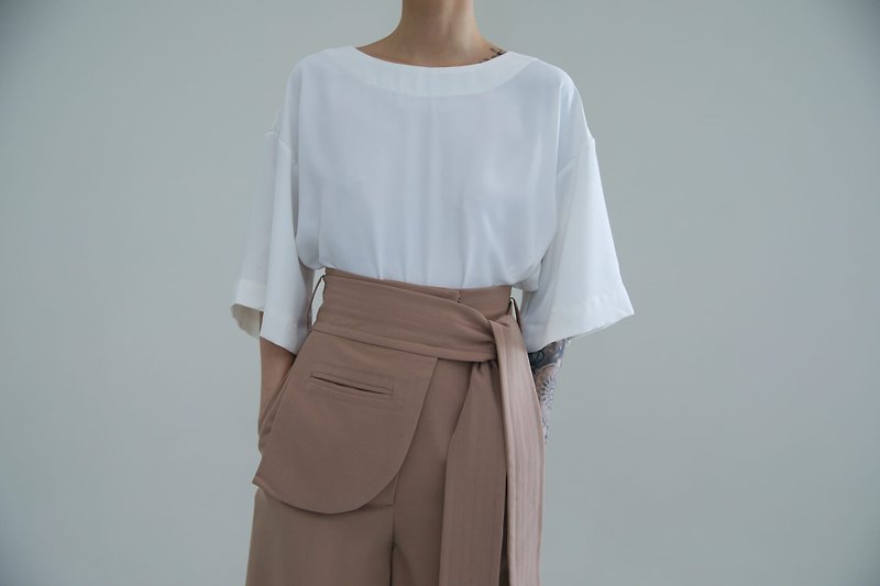 2020 SS/simple/round neck/top - เสื้อยืดผู้หญิง - ผ้าฝ้าย/ผ้าลินิน ขาว