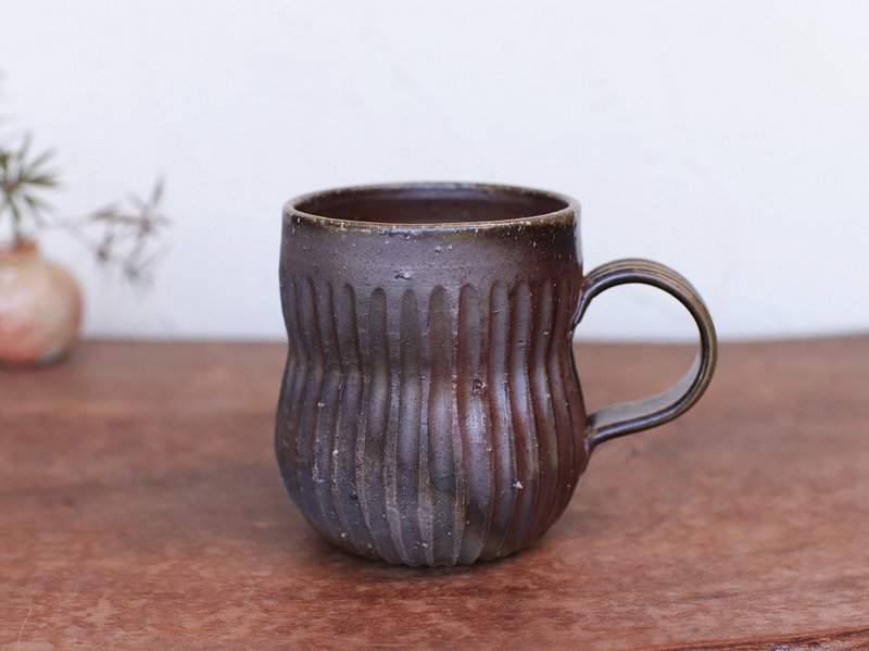 備前焼 コーヒーカップ(鎬)　c11-024 - 咖啡杯/馬克杯 - 陶 咖啡色
