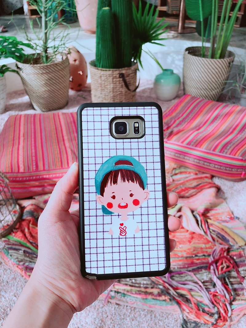 Customized Q version mobile phone shell [童颜绘师] hand-painted shell Q version hand-painted gift hand-painted portrait - Phone Cases - Other Metals Green