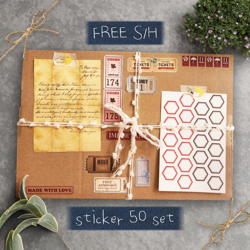 FREE S/H korea random vintage sticker 50set (event) girl boy collage - 貼紙 - 紙 多色