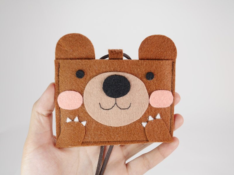 Polyester ID & Badge Holders Brown - Cute double-layer card holder-kawaii bear_year-end surprise