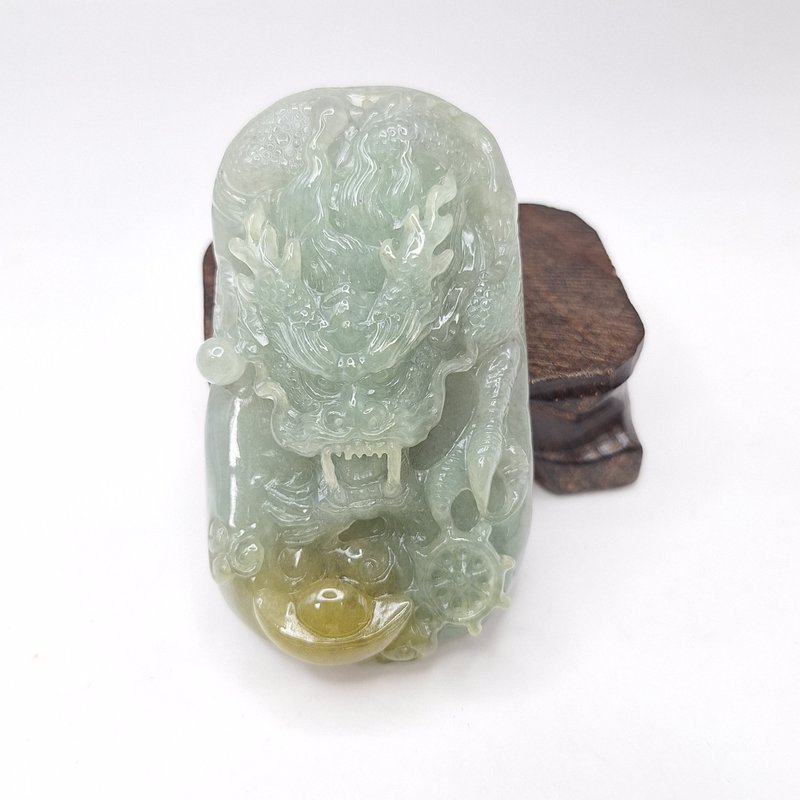 Ice Green Natural Yellow Jade Thick Material Dragon Brand Pendant | Natural Burmese Jade A Grade Jadeite - Necklaces - Jade 