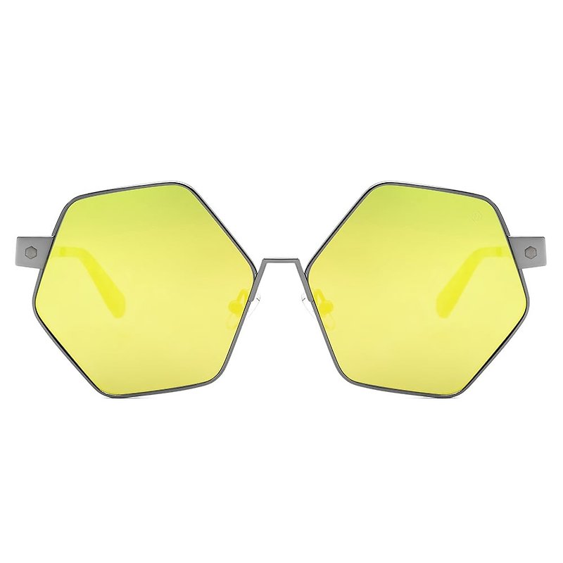 Sunglasses | Sunglasses | Hexagonal yellow mercury metal frame | Made in Italy | Metal frame glasses - กรอบแว่นตา - สแตนเลส สีเหลือง