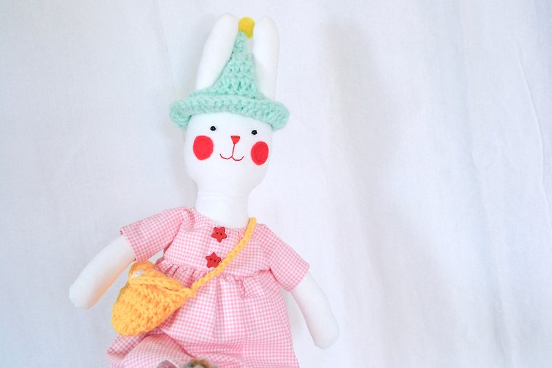手作り人形：パジャマ姿のガールバニー - 人形・フィギュア - コットン・麻 ピンク