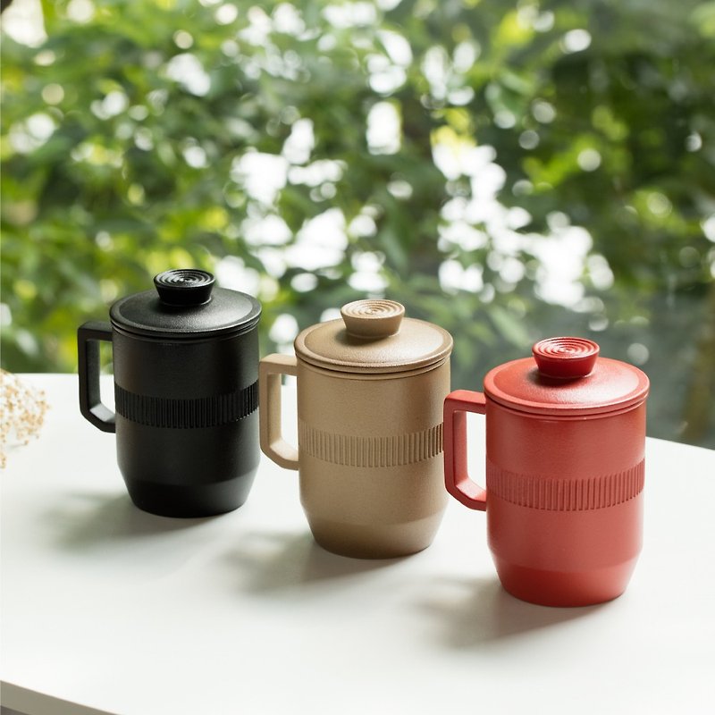 [Lu Bao LOHAS] Desirable Lid Cup 禅風ブラック/リッチレッド/アースカラー シンプルで実用的なオフィスティーカップ - 急須・ティーカップ - 陶器 