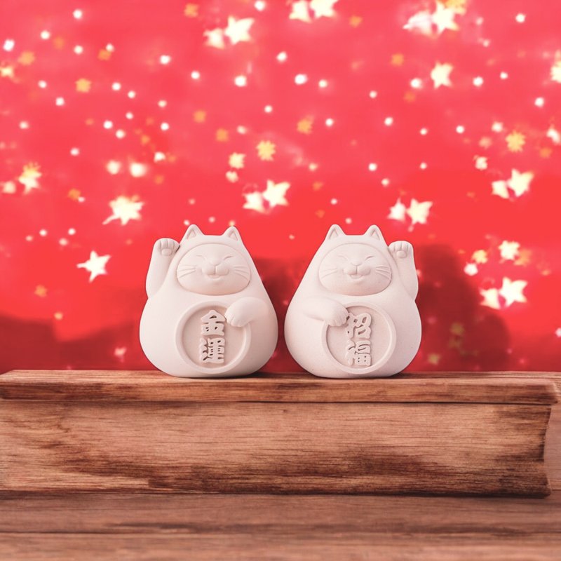 [New Year Gift] A pair of fat and lucky cats (small) for love fans - น้ำหอม - ปูน สีเหลือง