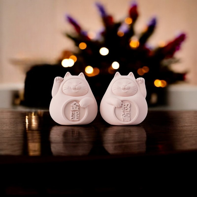 【24-Hour Fast Shipping】Chubby Lucky Fortune Cat Pair (Small) - Romantic Pink - น้ำหอม - ปูน สีเหลือง