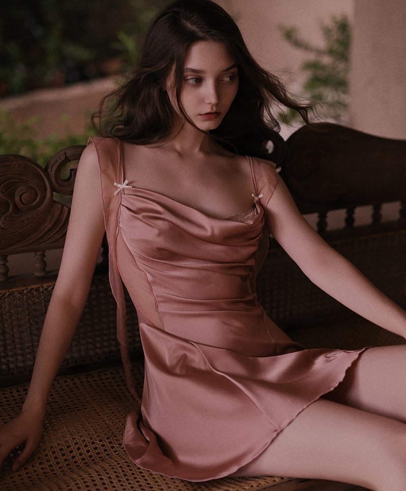 classic satin mini dress - 睡衣/居家服 - 其他材質 