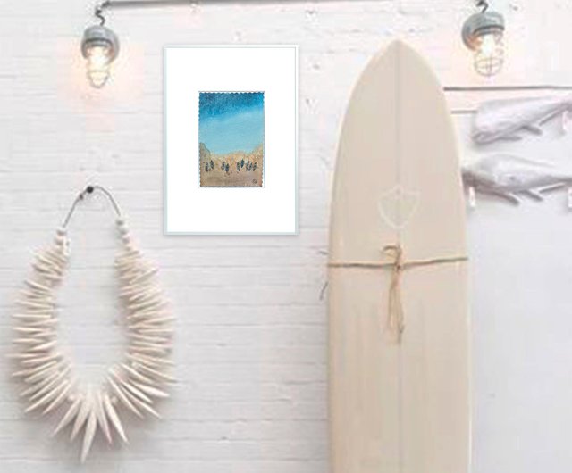 サーフィン絵画海オリジナルアートボート水彩画小さなアートワークミニ