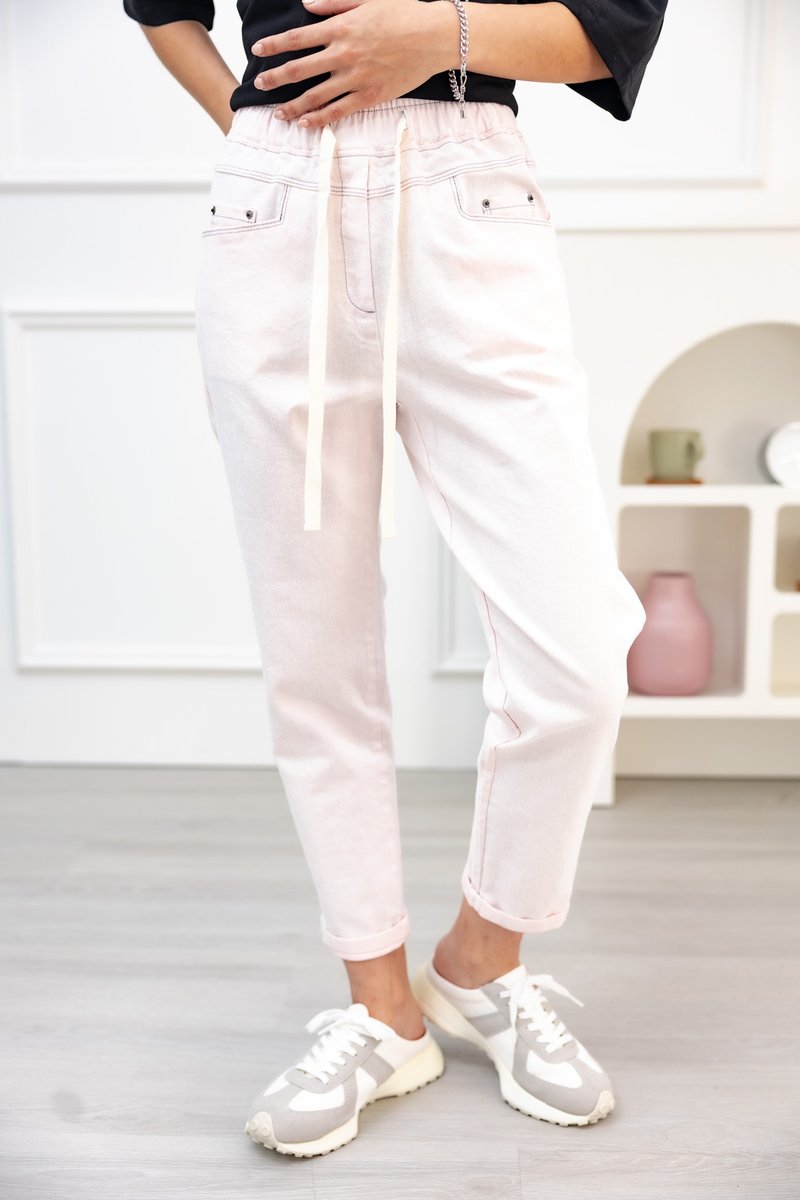 水洗牛仔長褲 粉紅色 - 女長褲 - 其他材質 粉紅色