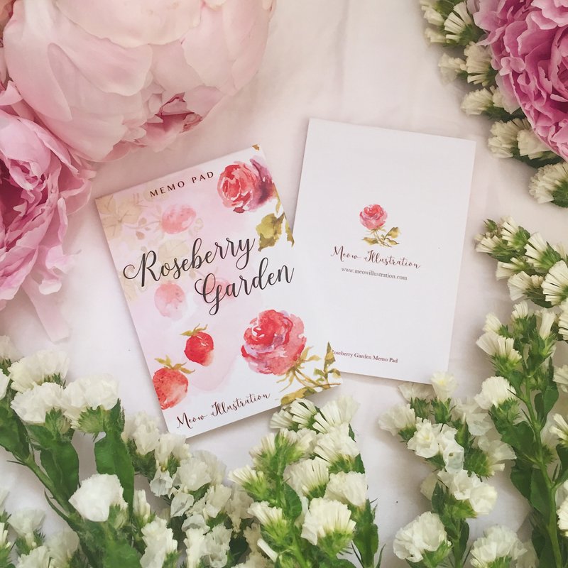 RoseBerry Garden Watercolour Memo Pad - 30 pages - กระดาษโน้ต - กระดาษ สีแดง