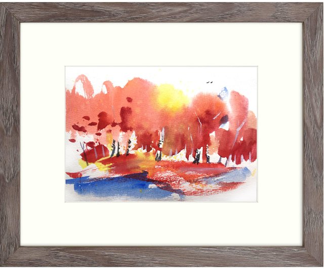 Watercolor Painting Small forest Autumn Original Watercolor