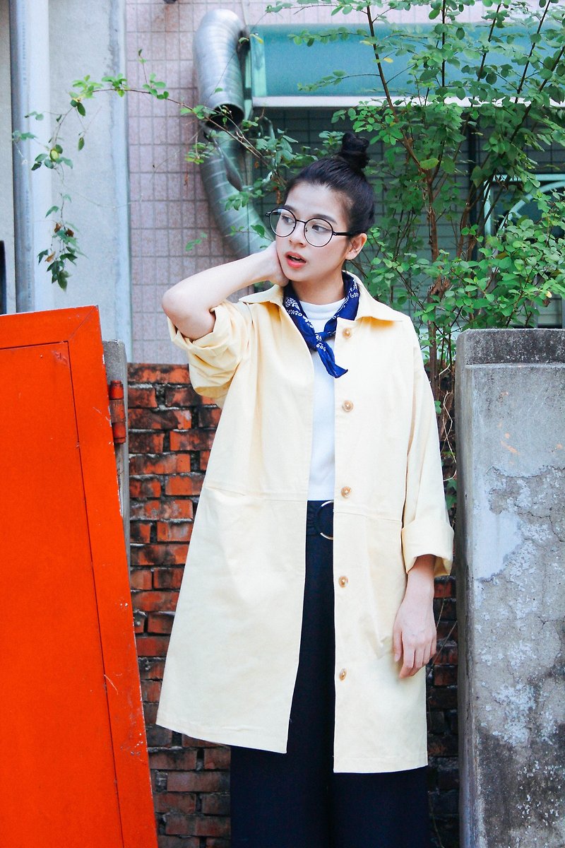 Yuki Trench Coat 鵝黃色單排釦及膝外套 多色 - 外套/大衣 - 棉．麻 