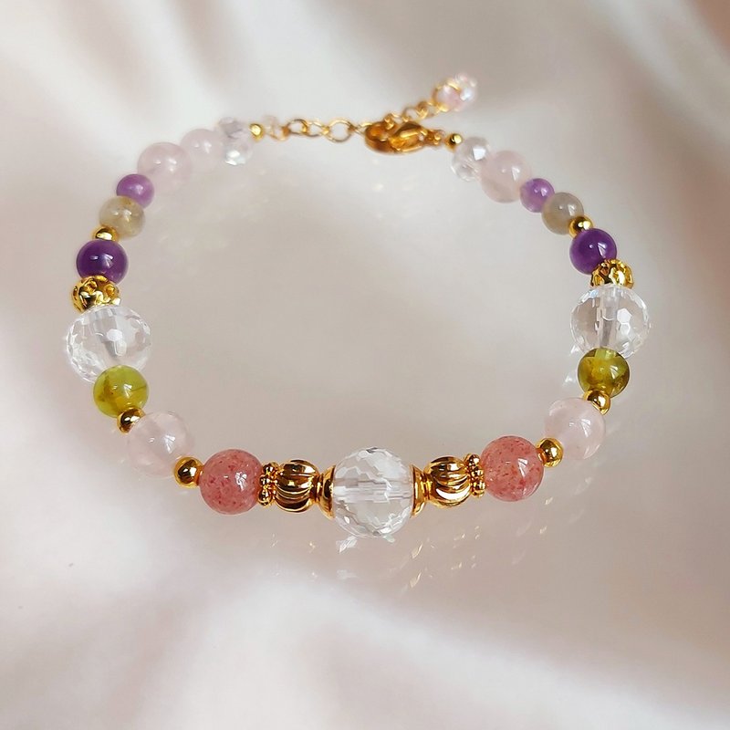 Pink crystal strawberry crystal Stone amethyst white crystal labradorite crystal bracelet/color Gemstone - สร้อยข้อมือ - เครื่องเพชรพลอย หลากหลายสี