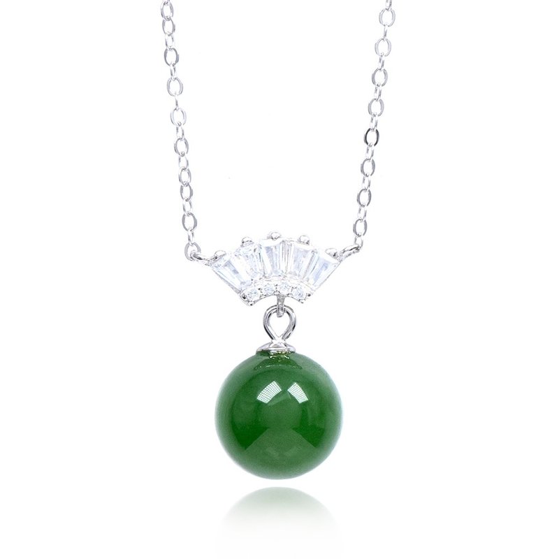 Nephrite Jade Fan 9.5mm Apple Green Pendant - สร้อยคอ - เครื่องประดับพลอย หลากหลายสี