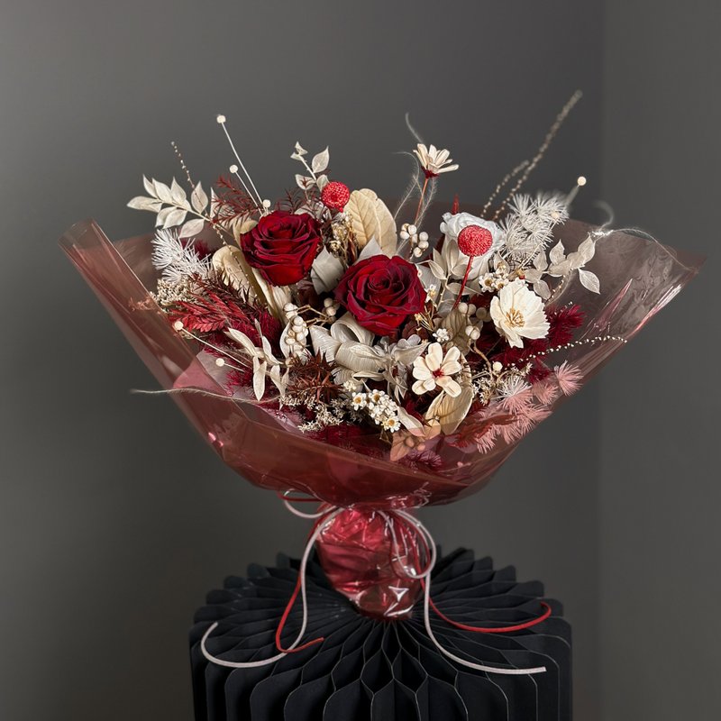 【A love for life】preserved flower bouquet - ช่อดอกไม้แห้ง - พืช/ดอกไม้ สีแดง