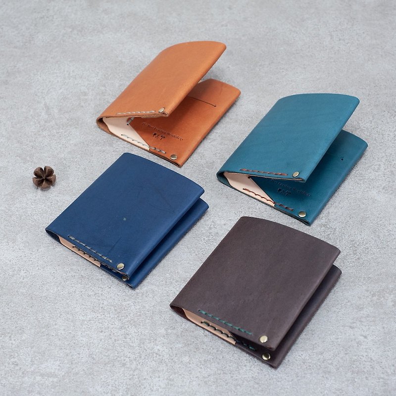 Short clip Taoyuan course leather wallet simple wallet wedding custom gift DIY graduation gift - Leather Goods - Genuine Leather 