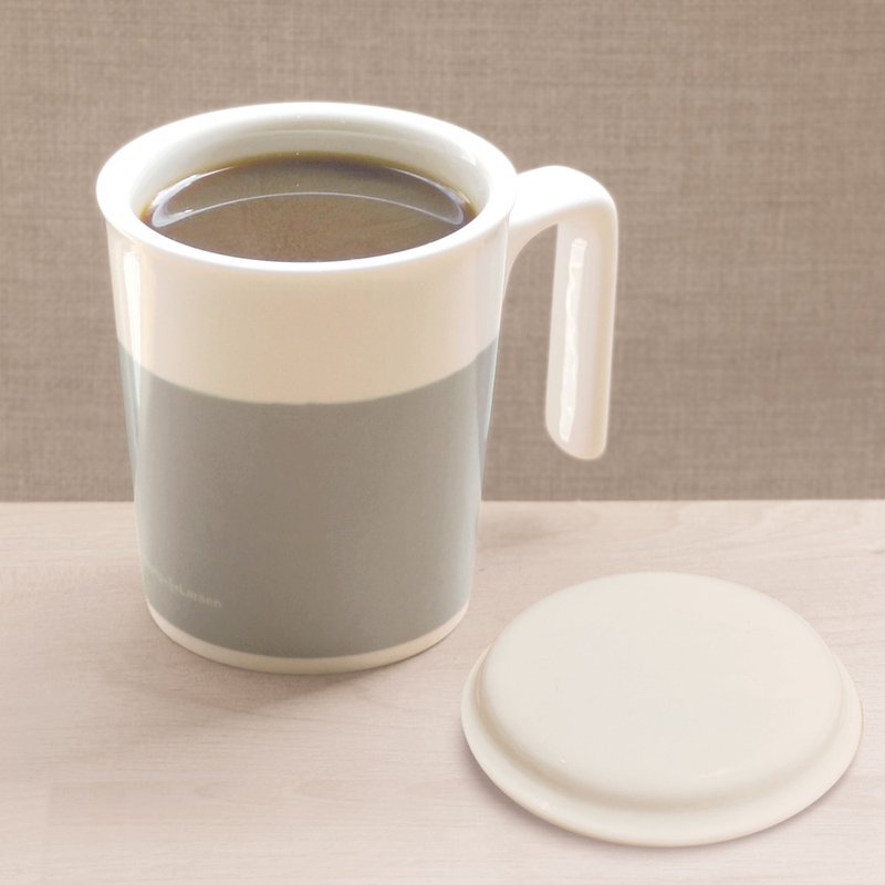 藍莓霜親親馬克杯+白瓷杯蓋 -P+L杯組(台灣製可微波烤箱) - 咖啡杯/馬克杯 - 瓷 灰色