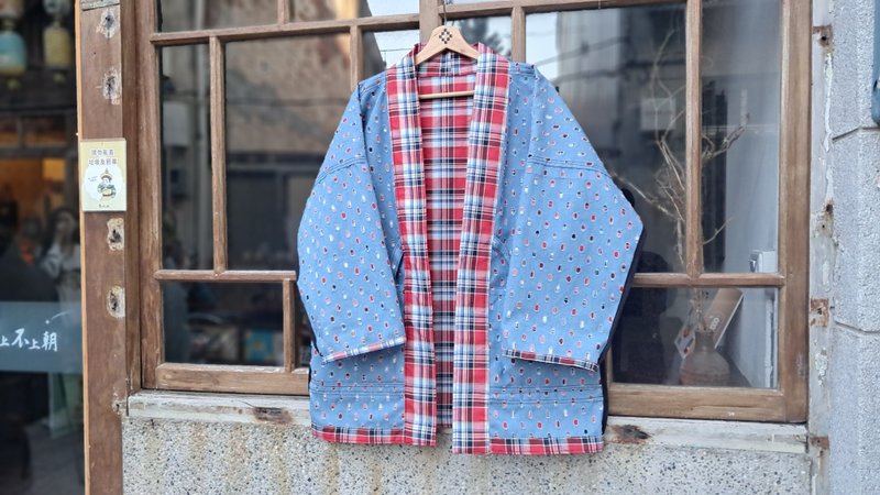 AMIN'S SHINY WORLD Classic Red Plaid Denim KIMONO Reversible - Men's Coats & Jackets - Cotton & Hemp Multicolor
