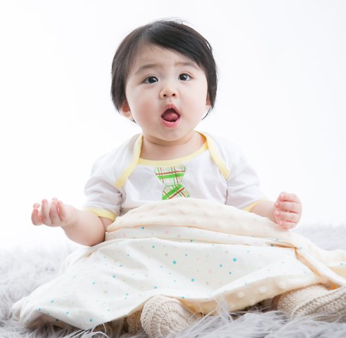 Cutie Bella 美好生活精品館 Minky多功能 點點顆粒 攜帶毯嬰兒毯冷氣毯被 象牙米黃-圓點點