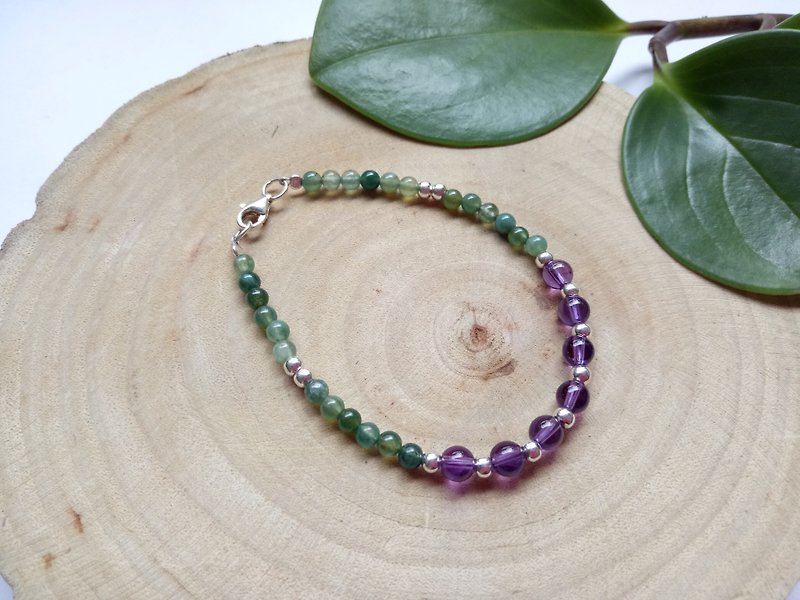 Natural gemstone ~ Amethyst seaweed jade sterling silver bracelet - Bracelets - Gemstone 