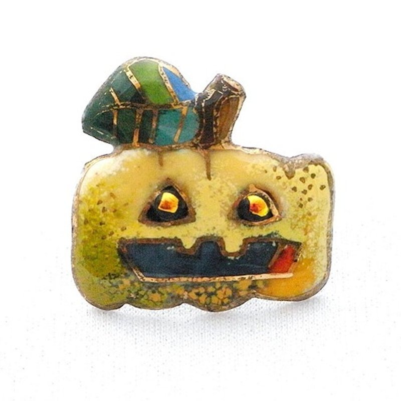 ハロウィンのカボチャランタン(B)の七宝焼ピンブローチ - 徽章/別針 - 其他金屬 黃色