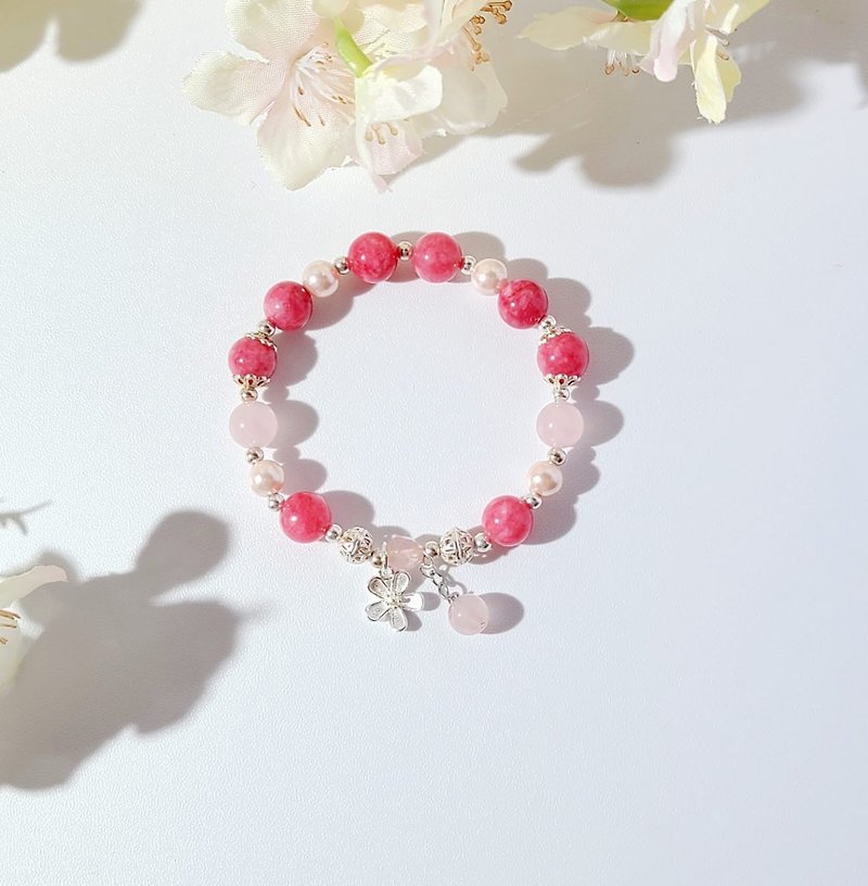 Love - Natural Stone/Light Pink Crystal Bracelet - สร้อยข้อมือ - คริสตัล 