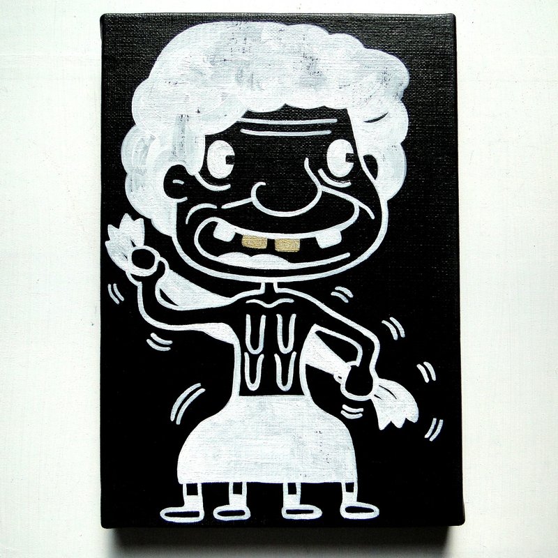 おばあちゃんのグラフィティアート 原画 絵画 キャンバス画 人物画 モノクロ - 海報/掛畫/掛布 - 顏料 黑色