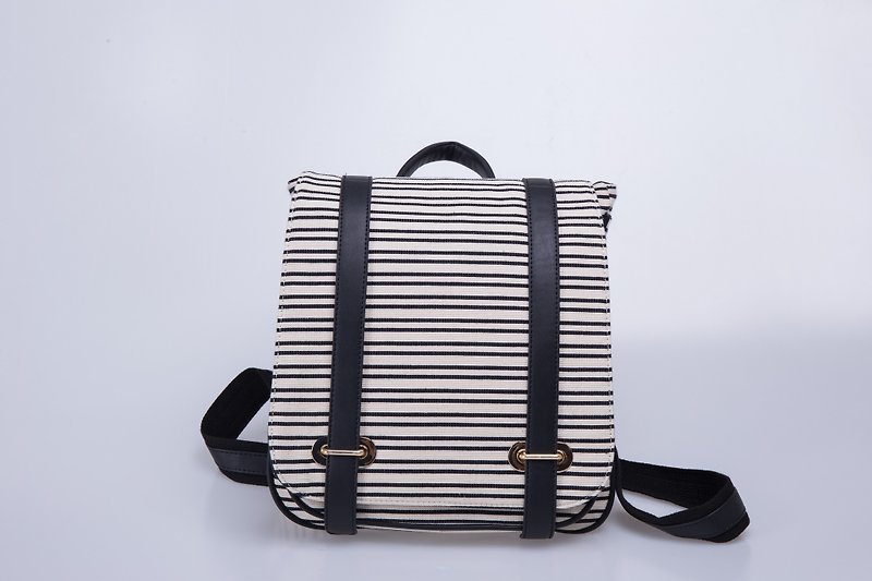 Striped Backpack bag after bag shoulder bag canvas backpack schoolbag College Wind - Backpacks - Cotton & Hemp 