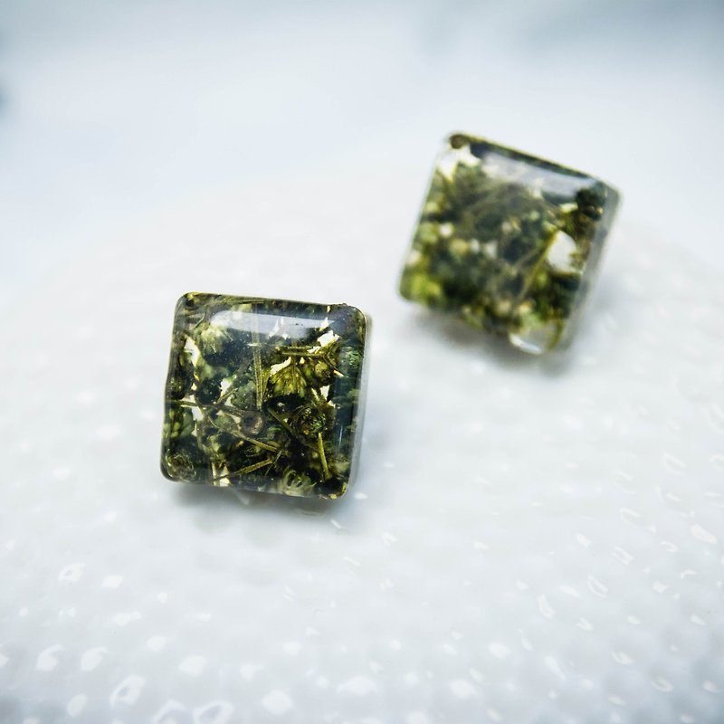 Flowers Jewely collection_Green Diamond Earrings_ Handmade 029 - Earrings & Clip-ons - Plants & Flowers Green