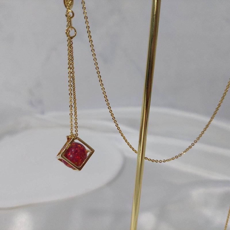火蛋白石項鍊 - 項鍊 - 寶石 紅色