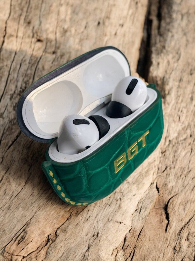Apple AirPods Pro 車鑰匙皮套 鱷魚鱷魚皮 - 鑰匙圈/鑰匙包 - 真皮 綠色
